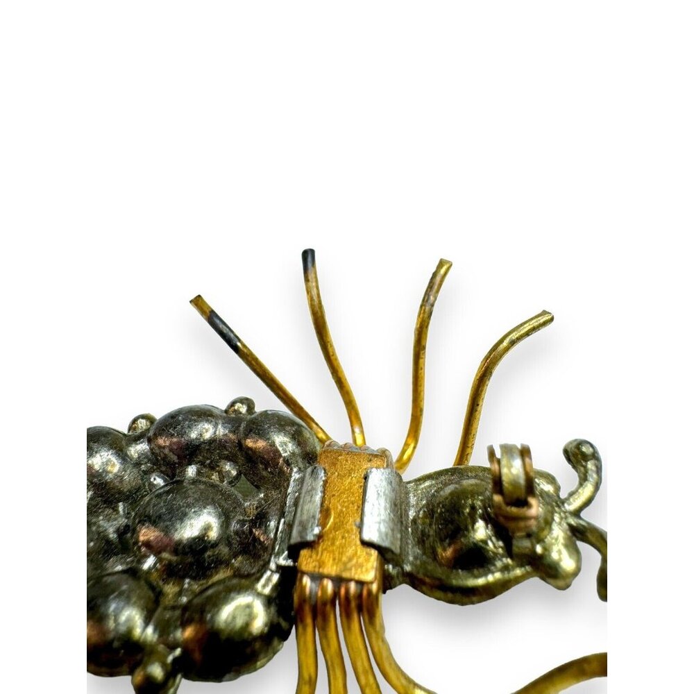 Art Nouveau Jadeite Brass Spider Brooch Green Crystal - Picture 12 of 16